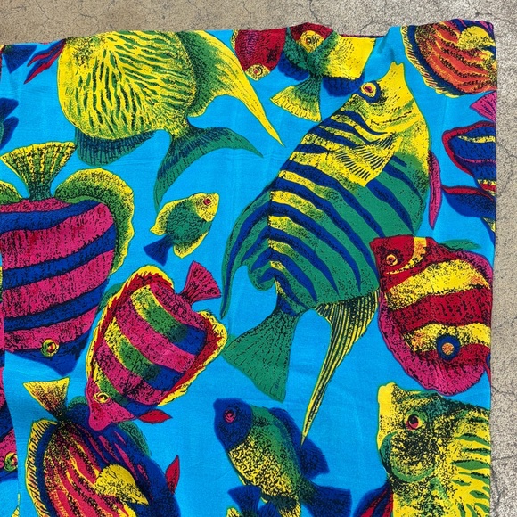 Vintage 100% Silk Tropical Fish Print Skirt Bright Vibrant Colorful A-Line - Picture 3 of 8